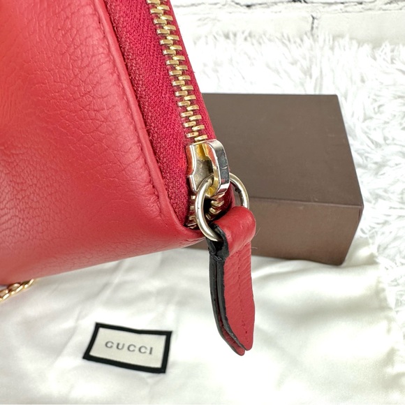 Gucci Marmont red leather zip around zippy wallet on chain crossbody WOC - Picture 8 of 16